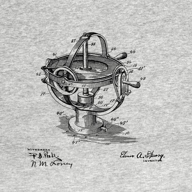 Ship's Gyroscope Vintage Patent Hand Drawing by TheYoungDesigns